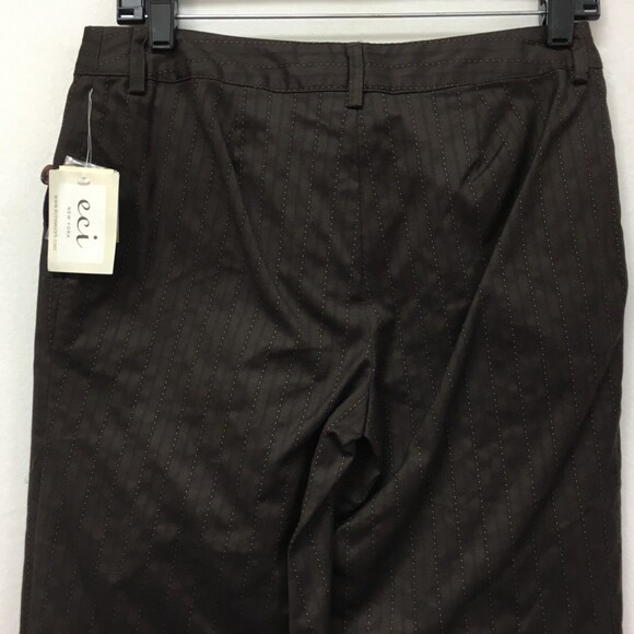 ECI New York Women's Pants Size 4 Brown Lime Green Pin Striped Cropped NWT - Picture 4 of 6
